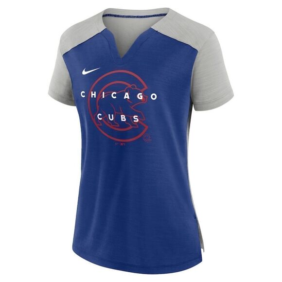 Chicago Cubs Nike Women's Slub Performance V-Neck Boxy T-Shirt - Silver/Royal - Picture 2 of 14